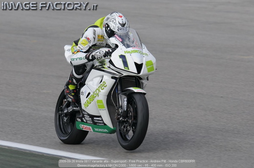 2009-09-26 Imola 0817 Variante alta - Supersport - Free Practice - Andrew Pitt - Honda CBR600RR